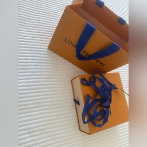 Louis Vuitton Orange Gift Bag and box with Blue Ribbon